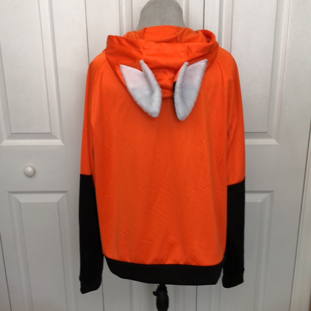 🧡🖤 Orange & Black Hoodie with Ears | 2XL | Pom Pom Drawstrings - Picture 5 of 5
